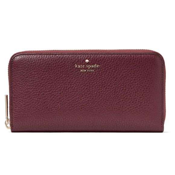 New Kate Spade Lena Large Continental Wallet Pebble Leather Cherrywood - Picture 1 of 3